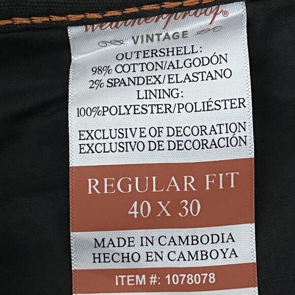 Weatherproof Vintage Men Canvas Pant 40X30 Bonded Fleece Lined Stretch Black NWT - Picture 8 of 12